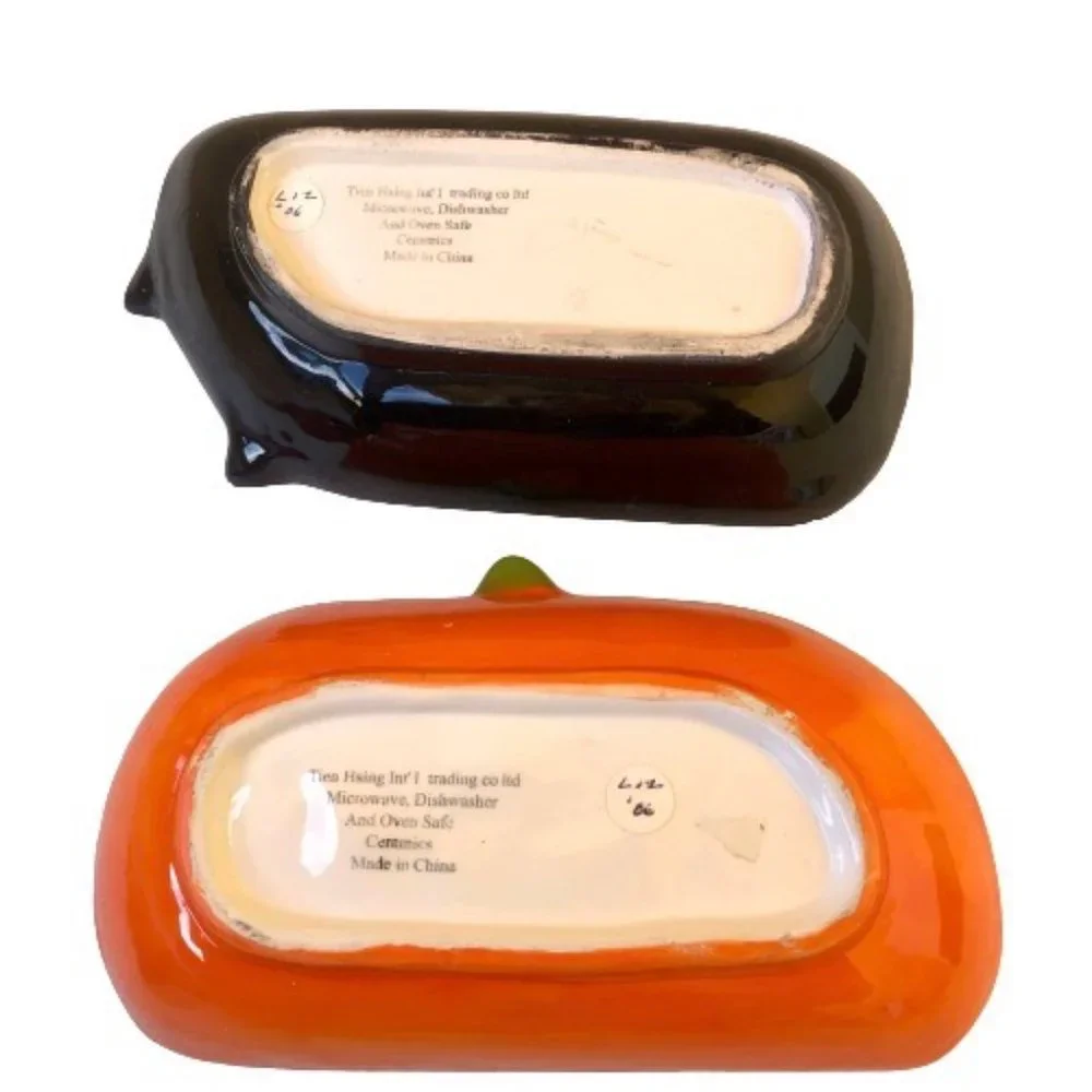 Halloween 🎃 Candy Dishes Tien Hsing Vintage Black Cat + Pumpkin 2 dishes